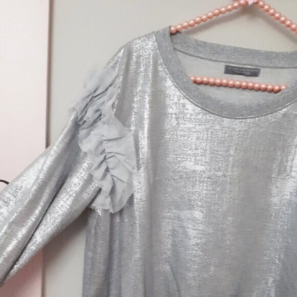 NWT Piazza Del Tempio silver foil ruffle tulle accent sweatshirt, L - Picture 7 of 7